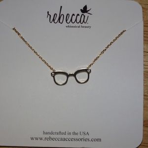 Rebecca Accessories Gold Tone Glasses Necklace
